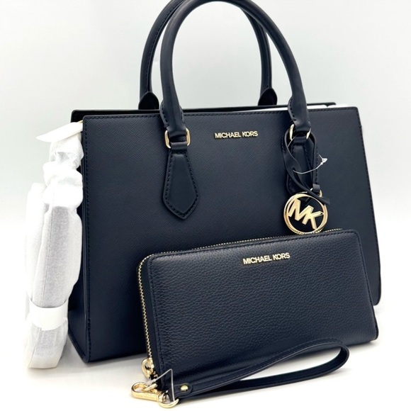 Michael Kors Sheila Medium Satchel Bag & Large Continental Wallet Wristlet Black - Picture 2 of 12